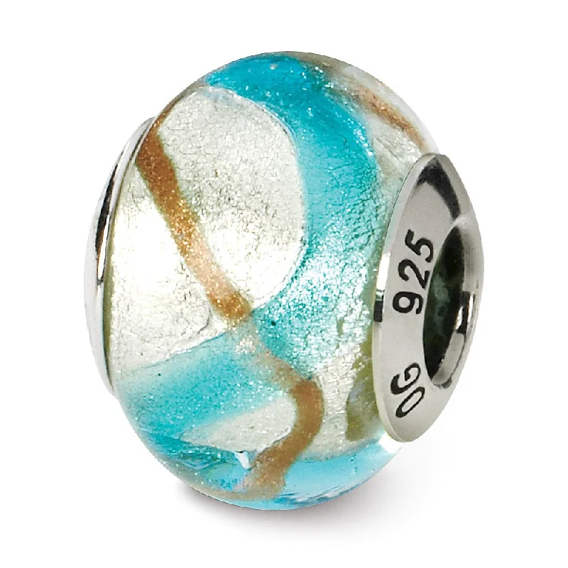 Last Chance To Shop High-End Jewelry At Markdown Prices Sterling Silver, Silver, Golden and Blue Murano Glass Bead Charm Last Chance To Shop High-End Jewelry At Markdown Prices Sterling Silver, Silver, Golden and Blue Murano Glass Bead Charm