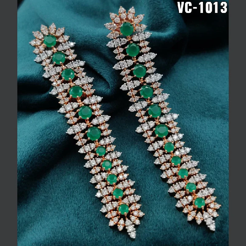 Discounted Luxury Jewelry – Shine Without The Splurge Vivah Creation Rose Gold Plated AD Stone Dangler Earrings Discounted Luxury Jewelry – Shine Without The Splurge Vivah Creation Rose Gold Plated AD Stone Dangler Earrings