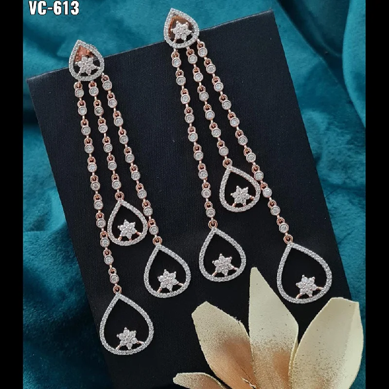 Dainty Floral Jewelry For Feminine Elegance Vivah Creation Rose Gold Plated AD Stone Dangler Earrings Dainty Floral Jewelry For Feminine Elegance Vivah Creation Rose Gold Plated AD Stone Dangler Earrings