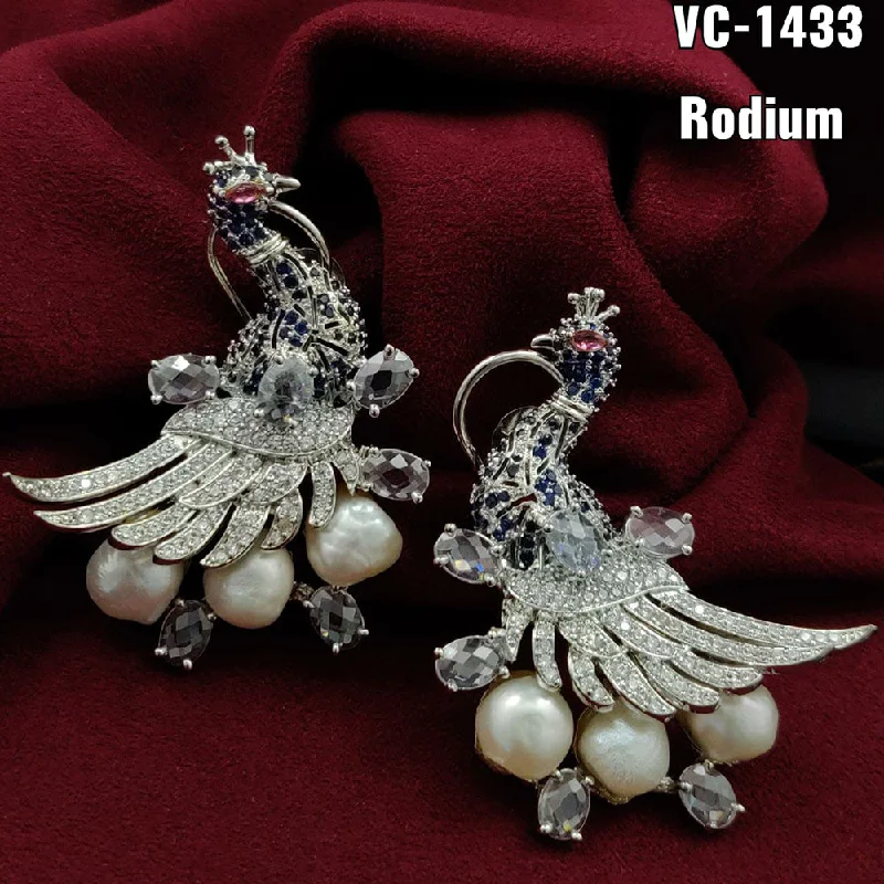 Fashion-Forward Geometric Jewelry For Contemporary Style Vivah Creation Silver Plated AD Stone Dangler Earrings Fashion-Forward Geometric Jewelry For Contemporary Style Vivah Creation Silver Plated AD Stone Dangler Earrings