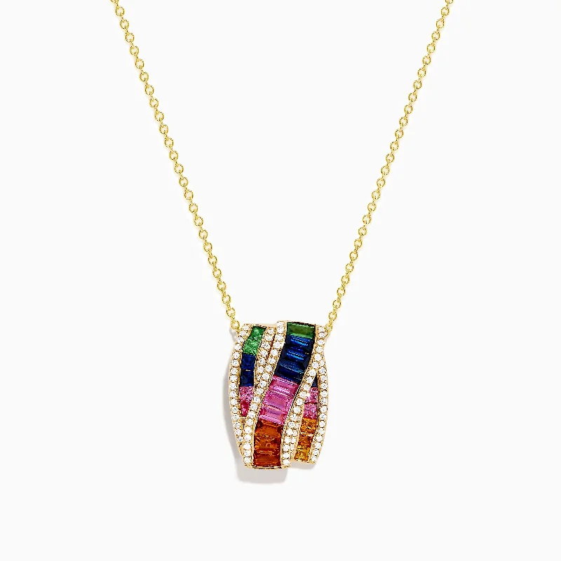 Beautiful Jewelry, Breathtaking Discounts – Hurry In Watercolors 14K Yellow Gold Multi Sapphire and Diamond Pendant Beautiful Jewelry, Breathtaking Discounts – Hurry In Watercolors 14K Yellow Gold Multi Sapphire and Diamond Pendant
