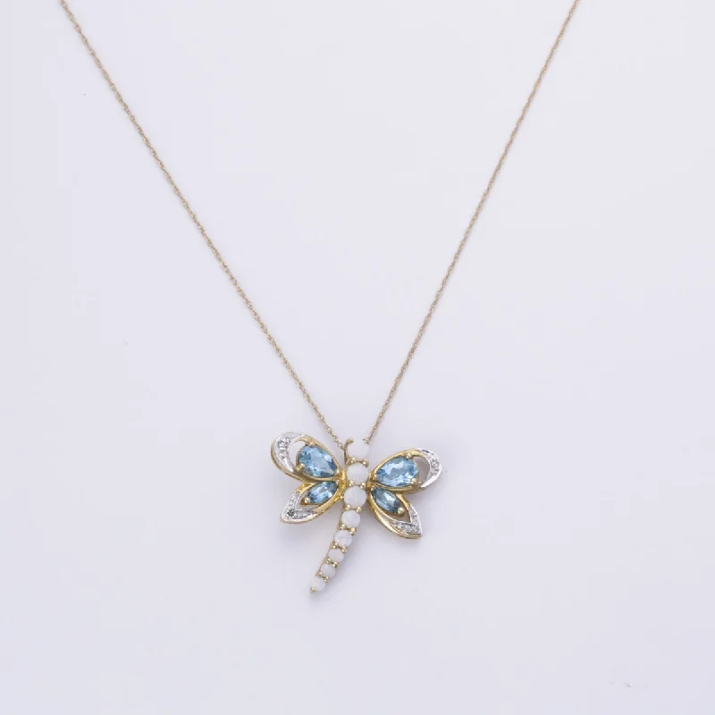 Luxury Jewelry Now At Special Promotional Rates 10k Yellow Gold Blue Topaz, Opal and Diamond Necklace | 0.80ctw, 0.49ctw, 0.04ctw | 16-18" Luxury Jewelry Now At Special Promotional Rates 10k Yellow Gold Blue Topaz, Opal and Diamond Necklace | 0.80ctw, 0.49ctw, 0.04ctw | 16-18"