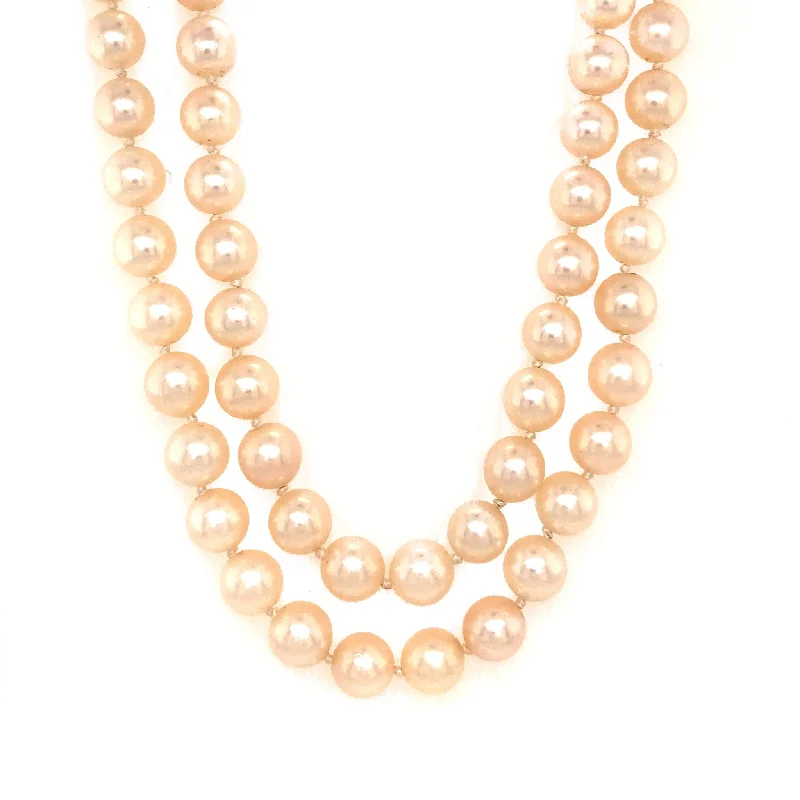 Classic And Modern Jewelry Styles On Sale Classy Double Pearl Strand with 14k White Gold Clasp Necklace Classic And Modern Jewelry Styles On Sale Classy Double Pearl Strand with 14k White Gold Clasp Necklace