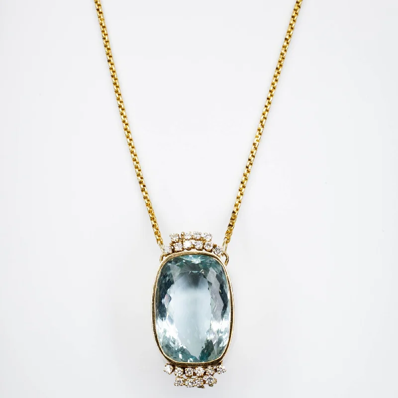 Jewelry Clearance – Final Chance To Save Big 14k and 18k Yellow Gold Aquamarine and Diamond Necklace | 45.00ct | 28"