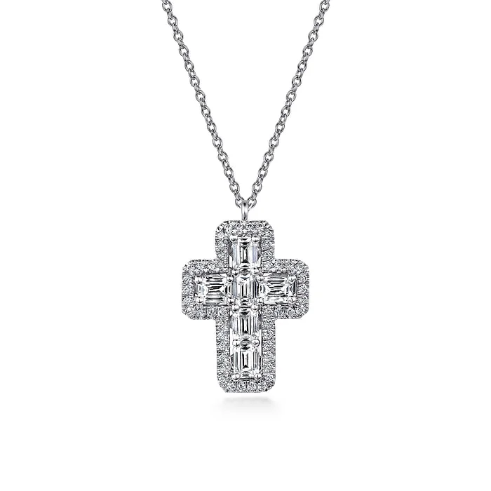 Shop Jewelry That Shines Without The High Price 14K White Gold Emerald Cut Diamond Cross Necklace Shop Jewelry That Shines Without The High Price 14K White Gold Emerald Cut Diamond Cross Necklace