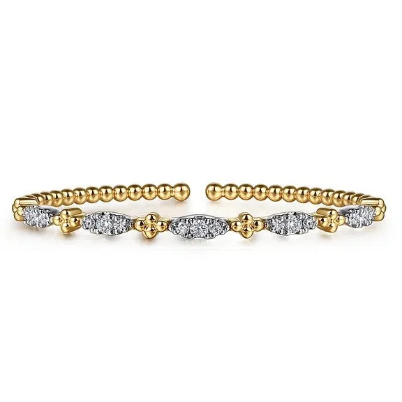 Shop Stylish Jewelry Now And Save Big 14K White Yellow Gold Bujukan Beads and Diamond Station Split Bangle Bracelet Shop Stylish Jewelry Now And Save Big 14K White Yellow Gold Bujukan Beads and Diamond Station Split Bangle Bracelet