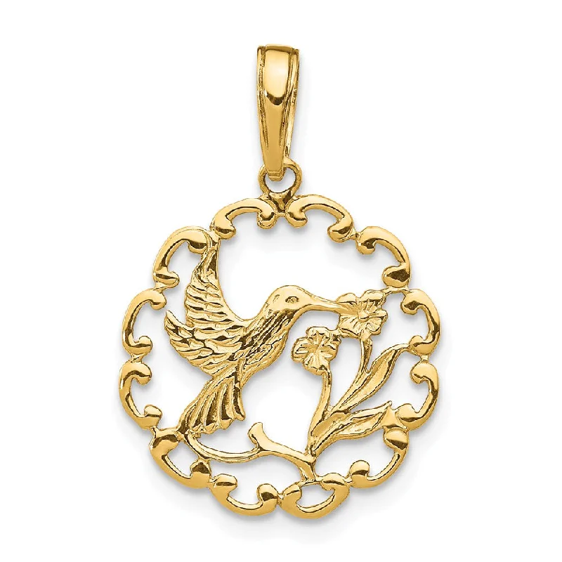 Personalized Jewelry Sale – Unique Gifts At Low Prices 14k Yellow Gold 17mm Framed Hummingbird and Flower Pendant Personalized Jewelry Sale – Unique Gifts At Low Prices 14k Yellow Gold 17mm Framed Hummingbird and Flower Pendant