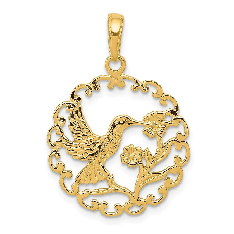 Elevate Your Jewelry Collection With Limited-Time Savings 14k Yellow Gold 20mm Framed Hummingbird and Flower Pendant Elevate Your Jewelry Collection With Limited-Time Savings 14k Yellow Gold 20mm Framed Hummingbird and Flower Pendant