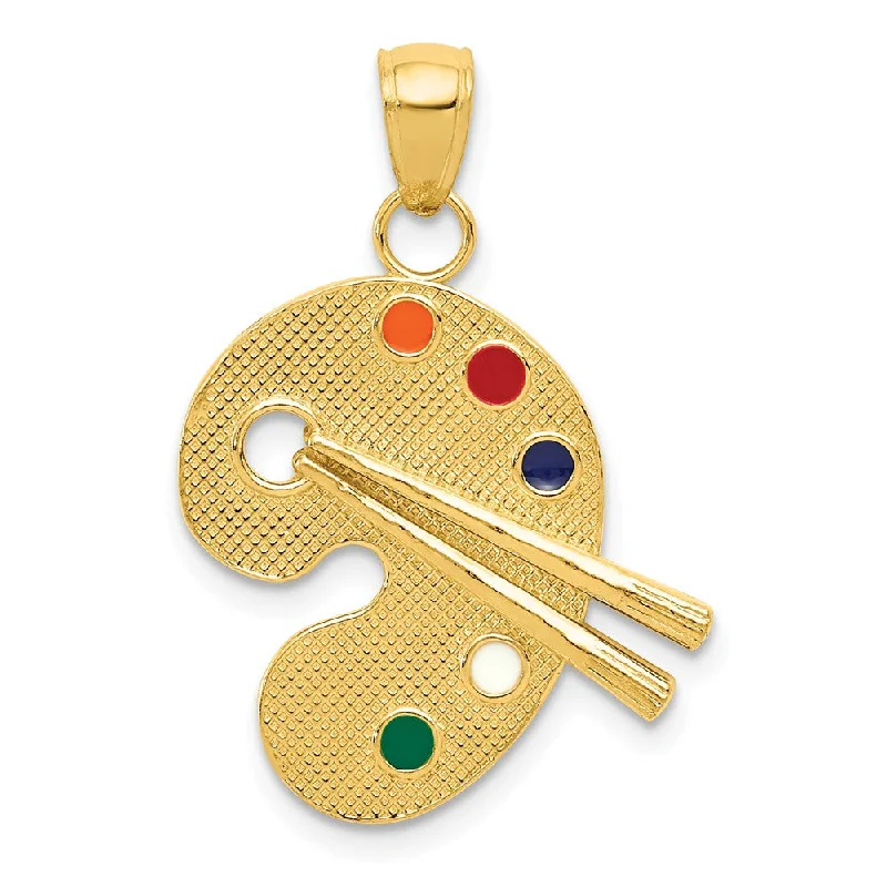 Celebrate Every Occasion With Sparkling Savings 14k Yellow Gold and Enameled Textured Artist Palette Pendant Celebrate Every Occasion With Sparkling Savings 14k Yellow Gold and Enameled Textured Artist Palette Pendant