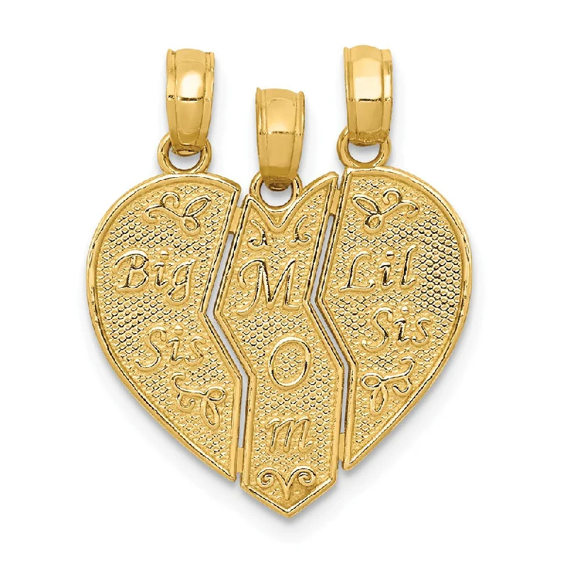 Get Your Favorite Jewelry At The Best Price 14k Yellow Gold Big Sis, Mom, Lil Sis Heart Three Piece Pendants, 18mm Get Your Favorite Jewelry At The Best Price 14k Yellow Gold Big Sis, Mom, Lil Sis Heart Three Piece Pendants, 18mm