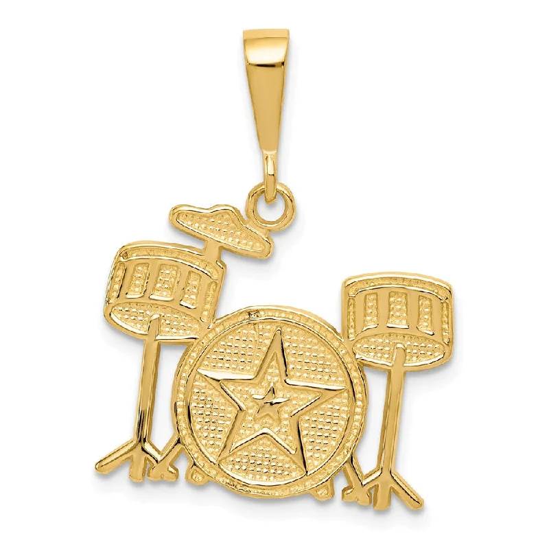Elevate Your Outfit With Discounted Statement Jewelry 14k Yellow Gold Drum Set Pendant Elevate Your Outfit With Discounted Statement Jewelry 14k Yellow Gold Drum Set Pendant