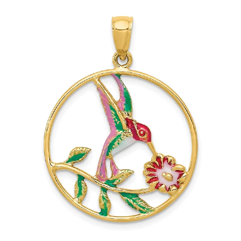 Final Call For Exquisite Jewelry At Reduced Rates 14k Yellow Gold & Enamel 24mm Round Hummingbird & Flower Pendant Final Call For Exquisite Jewelry At Reduced Rates 14k Yellow Gold & Enamel 24mm Round Hummingbird & Flower Pendant