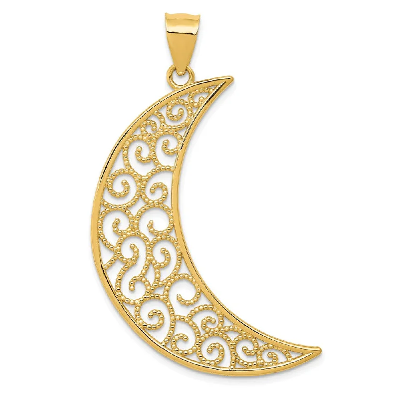 Unmissable Deals On Handmade Jewelry Collections 14k Yellow Gold Extra Large Filigree Crescent Moon Pendant
