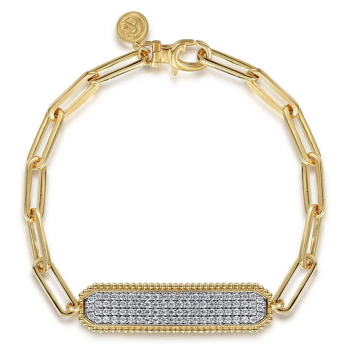 Grab Stylish Jewelry Before The Sale Ends 14K Yellow Gold Hollow Paperclip Chain Diamond Pave ID Bracelet Grab Stylish Jewelry Before The Sale Ends 14K Yellow Gold Hollow Paperclip Chain Diamond Pave ID Bracelet