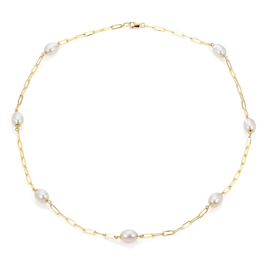 Celebrate Every Occasion With Sparkling Savings 14k Yellow Gold Paper Clip Pearl Station Necklace 18" Celebrate Every Occasion With Sparkling Savings 14k Yellow Gold Paper Clip Pearl Station Necklace 18"