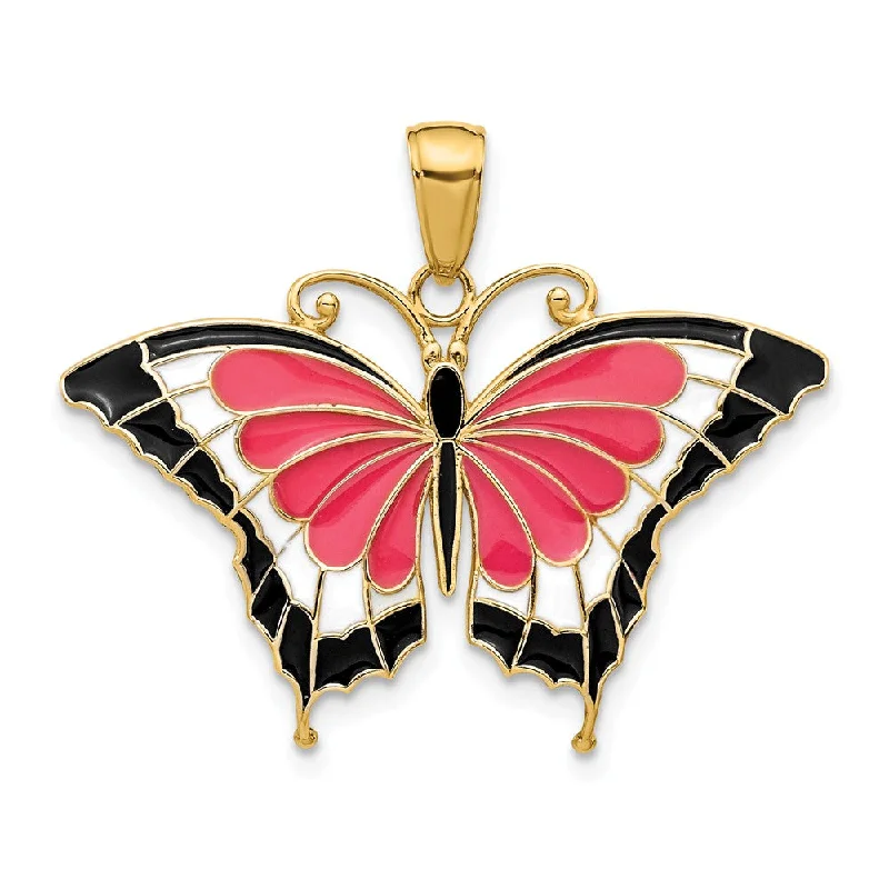 Premium Jewelry, Premium Discounts – Act Fast 14k Yellow Gold & Pink Translucent Acrylic Butterfly Pendant, 30mm Premium Jewelry, Premium Discounts – Act Fast 14k Yellow Gold & Pink Translucent Acrylic Butterfly Pendant, 30mm