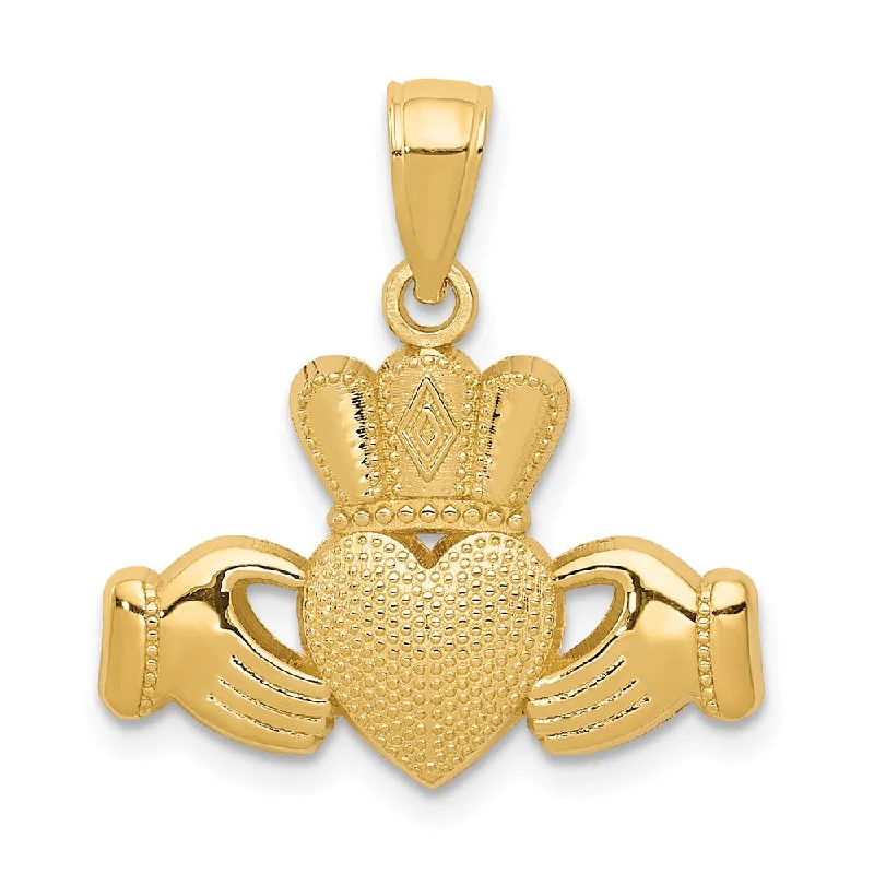 Glamorous Jewelry, Glamorous Deals – Shop Now 14k Yellow Gold Polished & Textured Claddagh Pendant, 20mm (3/4 inch)