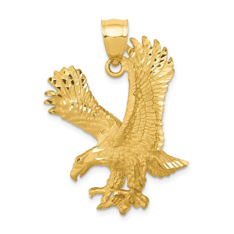 Shop Jewelry That Shines Without The High Price 14k Yellow Gold Satin & Diamond-Cut Eagle Pendant, 23 x 33mm Shop Jewelry That Shines Without The High Price 14k Yellow Gold Satin & Diamond-Cut Eagle Pendant, 23 x 33mm