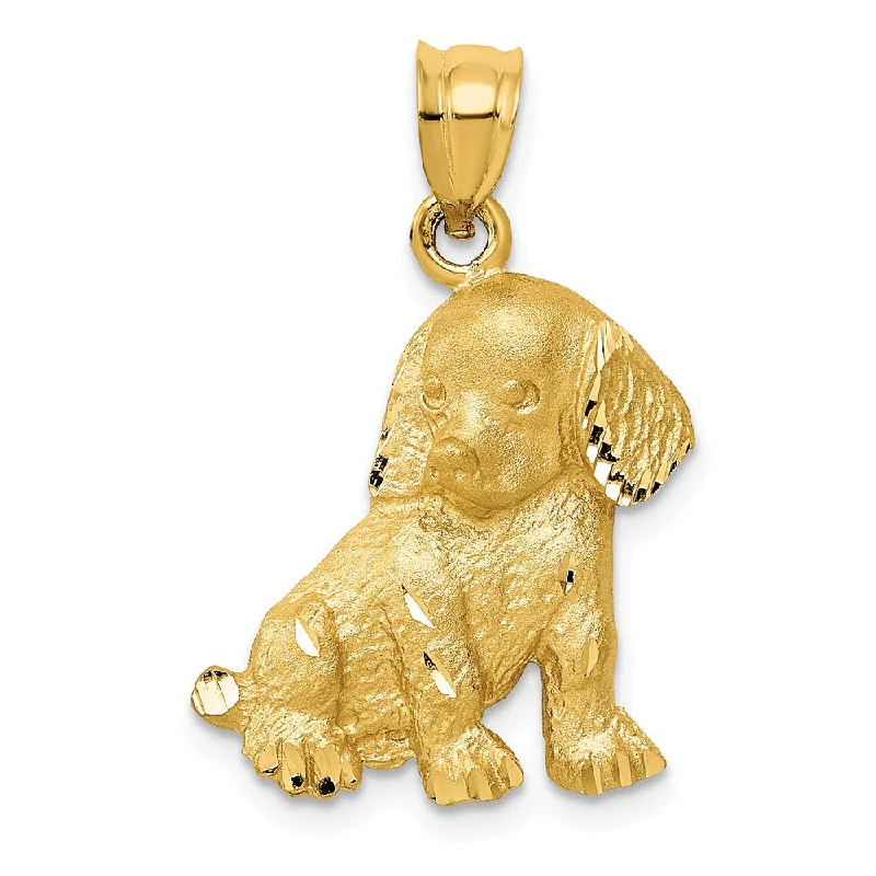 Chic, Trendy, And Affordable Jewelry Sale 14k Yellow Gold Satin & Diamond-Cut Puppy Pendant, 17 x 26mm Chic, Trendy, And Affordable Jewelry Sale 14k Yellow Gold Satin & Diamond-Cut Puppy Pendant, 17 x 26mm