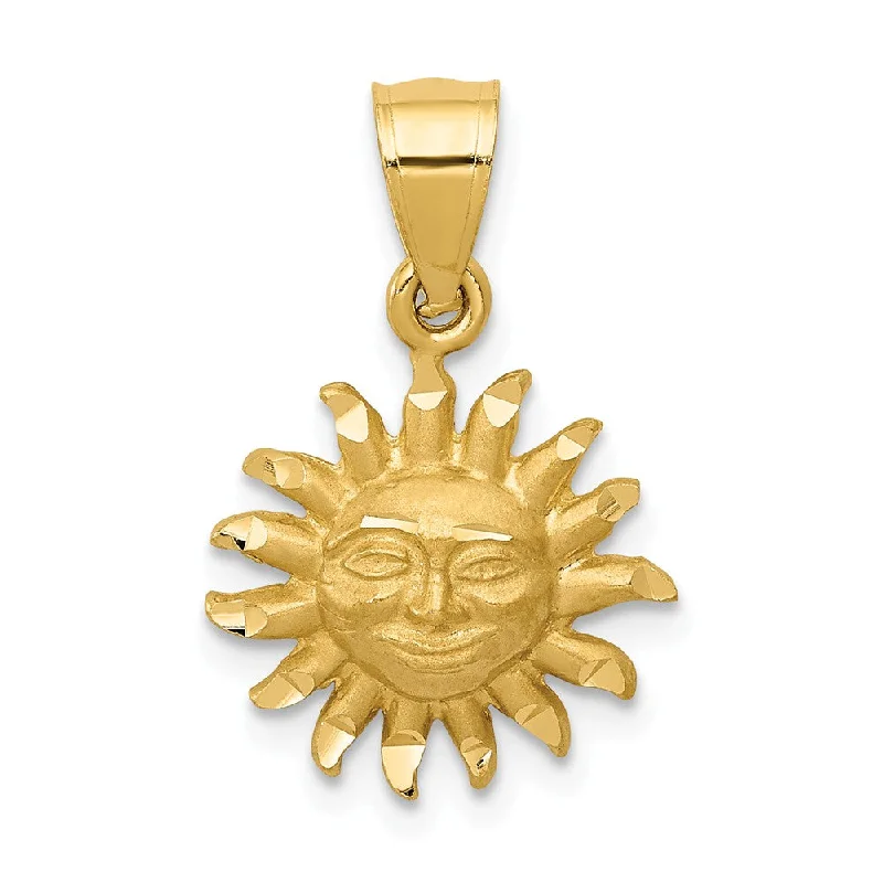 Must-Have Jewelry Pieces At Reduced Prices 14k Yellow Gold Satin & Diamond Cut Smiling 2D Sun Pendant, 14mm Must-Have Jewelry Pieces At Reduced Prices 14k Yellow Gold Satin & Diamond Cut Smiling 2D Sun Pendant, 14mm