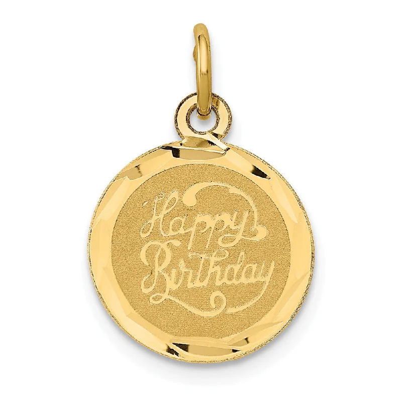 Get The Jewelry You Love At A Price You Love 14k Yellow Gold Script Happy Birthday Disc Charm or Pendant, 13mm Get The Jewelry You Love At A Price You Love 14k Yellow Gold Script Happy Birthday Disc Charm or Pendant, 13mm