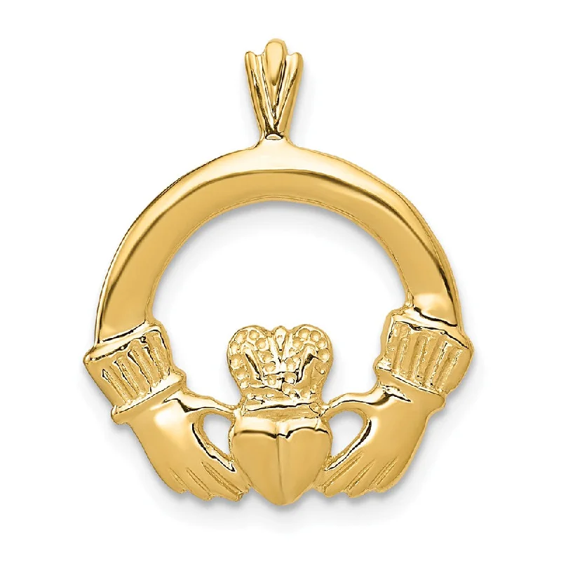 Flash Deals On Fine Jewelry – Shop Before It's Gone 14k Yellow Gold Solid Polished Claddagh Pendant, 17mm (5/8 inch) Flash Deals On Fine Jewelry – Shop Before It's Gone 14k Yellow Gold Solid Polished Claddagh Pendant, 17mm (5/8 inch)