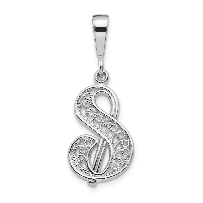 Special Sale On Handcrafted Jewelry – Shop Today 14KT White Gold Filigree Initial Pendant; Initial S. Chain not Included Special Sale On Handcrafted Jewelry – Shop Today 14KT White Gold Filigree Initial Pendant; Initial S. Chain not Included