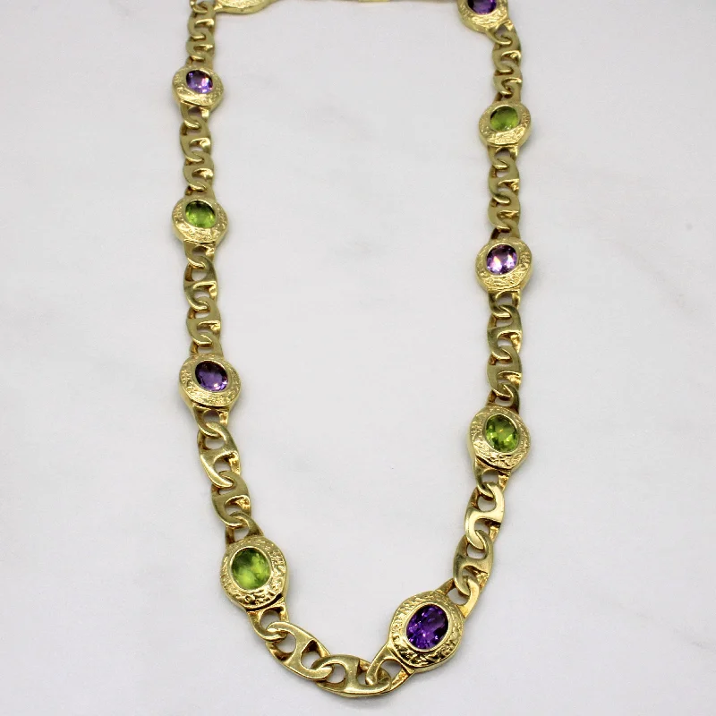Jewelry Deals That Outshine The Rest 14k Yellow Gold Amethyst and Peridot Chain Necklace | 7.90ctw | 16" Jewelry Deals That Outshine The Rest 14k Yellow Gold Amethyst and Peridot Chain Necklace | 7.90ctw | 16"