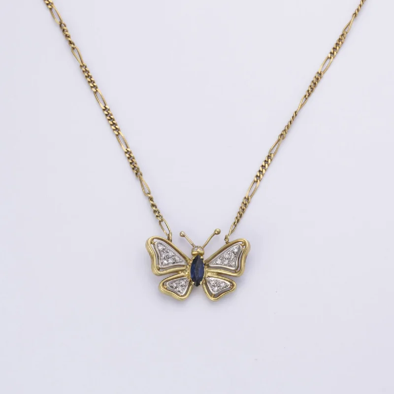 Shop Elegant Jewelry At Unbeatable Prices 18k Yellow Gold Butterfly Sapphire and Diamond Necklace | 0.34ct, 0.15ctw | 16" Shop Elegant Jewelry At Unbeatable Prices 18k Yellow Gold Butterfly Sapphire and Diamond Necklace | 0.34ct, 0.15ctw | 16"