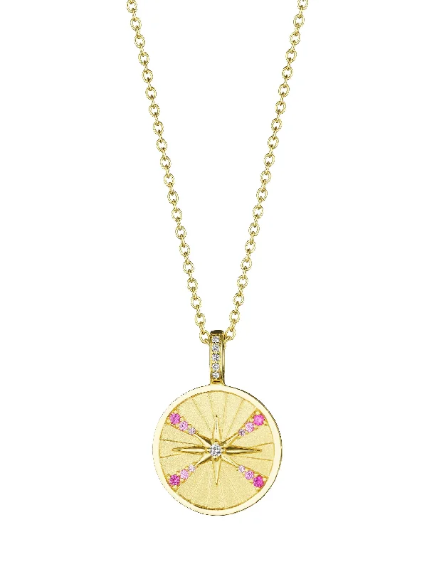 Glamorous Jewelry, Glamorous Deals – Shop Now Ombré Pink Sapphire Starburst Medallion Necklace Glamorous Jewelry, Glamorous Deals – Shop Now Ombré Pink Sapphire Starburst Medallion Necklace