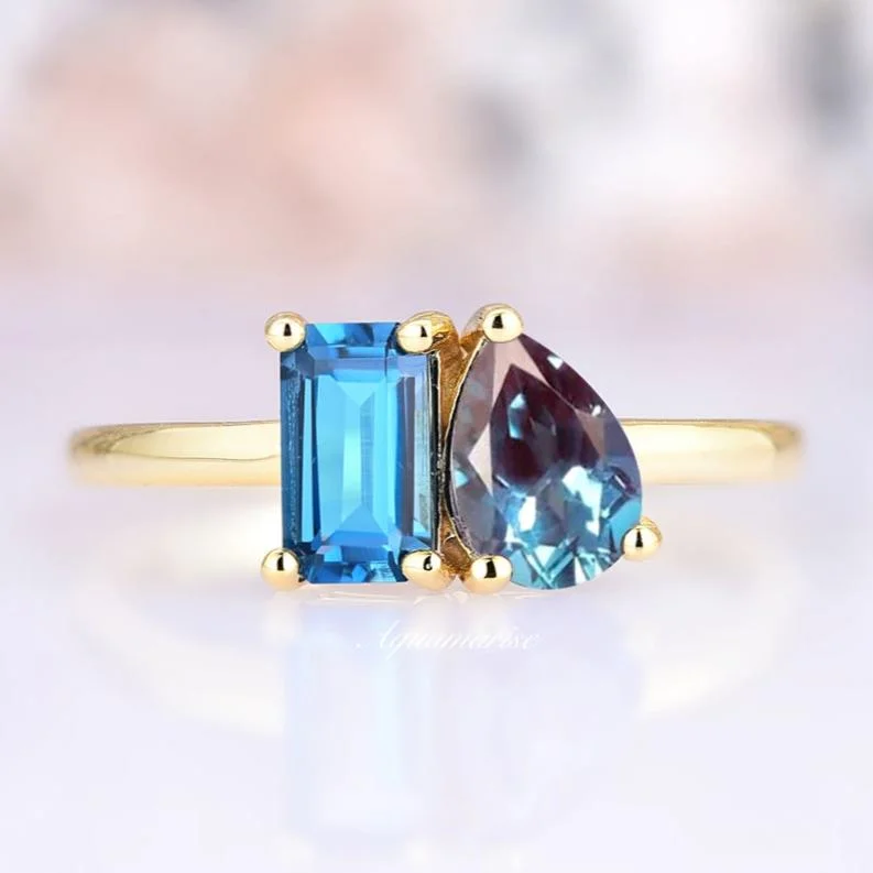 Trending Jewelry Styles Now At Limited-Time Discounts 'Toi Et Moi' Alexandrite & London Blue Topaz Ring-14K Yellow Gold Vermeil