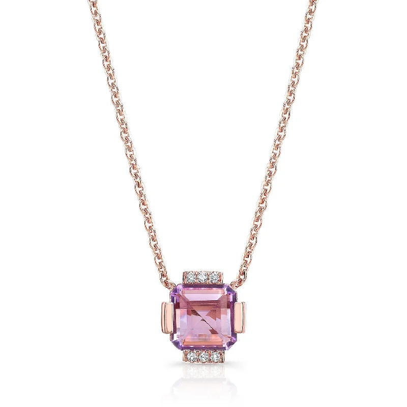 Unique Jewelry Designs Now At Discounted Rates Amethyst Square Necklace With Diamond Pave & Solid Bar/channel Basket In 14k Rose Gold (16-18 Adj Chn) Unique Jewelry Designs Now At Discounted Rates Amethyst Square Necklace With Diamond Pave & Solid Bar/channel Basket In 14k Rose Gold (16-18 Adj Chn)