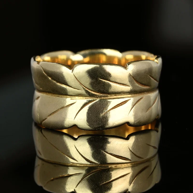 Discover Unique Jewelry With Special Limited-Time Offers Antique Engraved Leaf Wide 14K Gold Band Ring Discover Unique Jewelry With Special Limited-Time Offers Antique Engraved Leaf Wide 14K Gold Band Ring