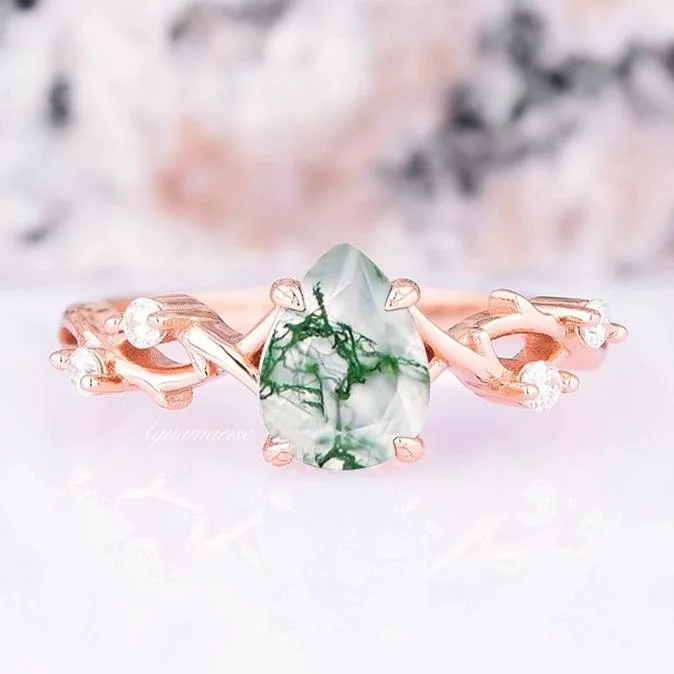 Discounted Jewelry For A Glamorous Look Green Moss Agate Leaf Ring- 14K Rose Gold Vermeil Discounted Jewelry For A Glamorous Look Green Moss Agate Leaf Ring- 14K Rose Gold Vermeil
