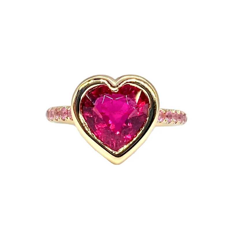 Shop Dazzling Rings, Earrings, And More At Special Discounts One of a Kind Bezel Set Large Rubellite Heart on Pink Spinel Band Ring Shop Dazzling Rings, Earrings, And More At Special Discounts One of a Kind Bezel Set Large Rubellite Heart on Pink Spinel Band Ring