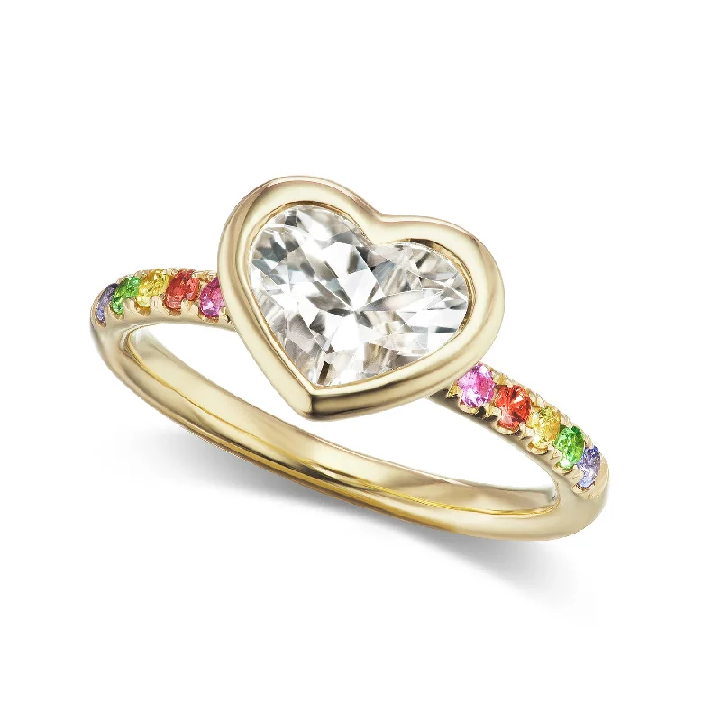 Best-Selling Jewelry Styles Now At Exclusive Discounts Bezel Set White Topaz Heart on Rainbow Sapphire Band Ring Best-Selling Jewelry Styles Now At Exclusive Discounts Bezel Set White Topaz Heart on Rainbow Sapphire Band Ring
