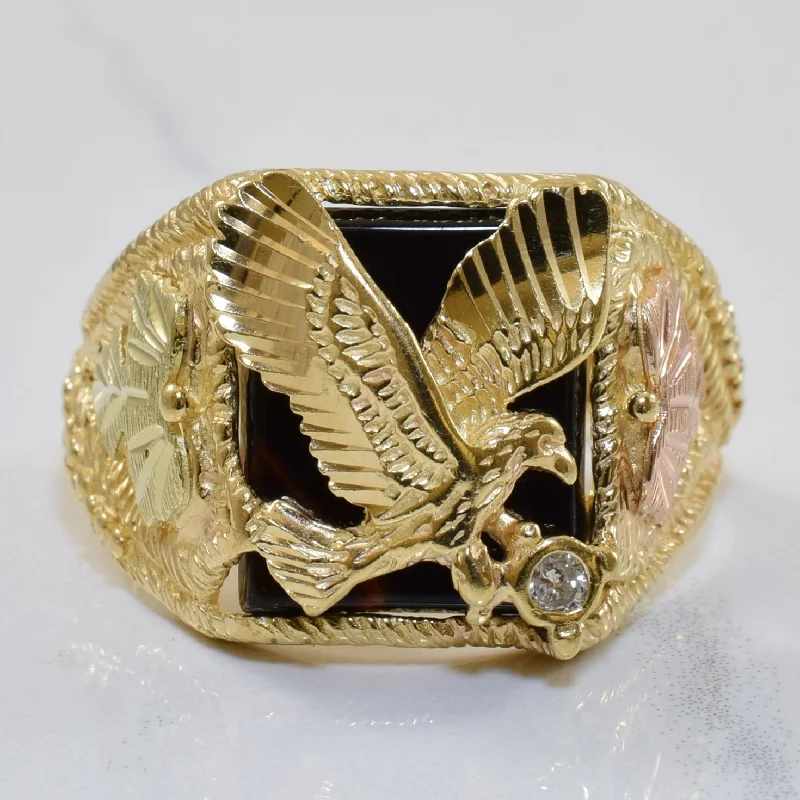 Luxury Jewelry Without The Luxury Price Tag Black Onyx & Diamond Bird Ring | 4.50ct, 0.05ct | SZ 10.75 | Luxury Jewelry Without The Luxury Price Tag Black Onyx & Diamond Bird Ring | 4.50ct, 0.05ct | SZ 10.75 |