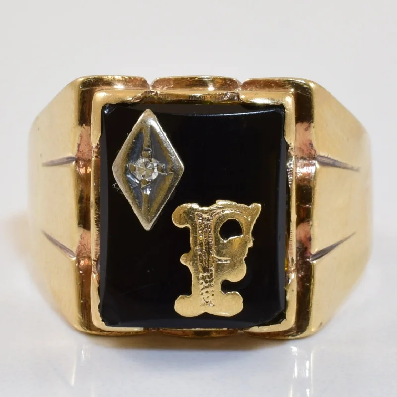 Handcrafted Beauty At Affordable Prices Black Onyx & Diamond Initial 'F' Ring | 4.00ct, 0.01ct | SZ 7.75 | Handcrafted Beauty At Affordable Prices Black Onyx & Diamond Initial 'F' Ring | 4.00ct, 0.01ct | SZ 7.75 |