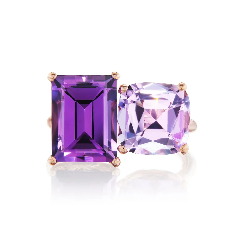 Jewelry Clearance Event – Last Chance For Stunning Deals Bold 2-Stone Ring with Dark Amethyst & Rose De France Amethyst Jewelry Clearance Event – Last Chance For Stunning Deals Bold 2-Stone Ring with Dark Amethyst & Rose De France Amethyst