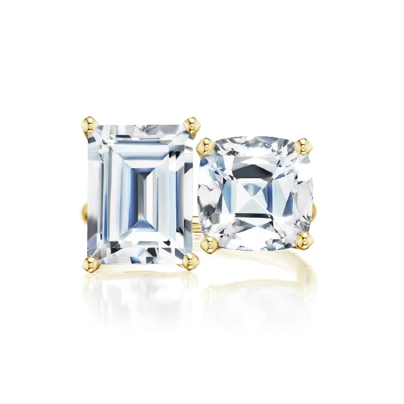 Modern Statement Jewelry For Bold Styling Bold 2-Stone Ring with White Topaz Cushion & Baguette Modern Statement Jewelry For Bold Styling Bold 2-Stone Ring with White Topaz Cushion & Baguette