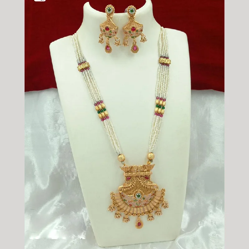 Jewelry Sale Bonanza – Grab Your Sparkle Now FS Collection Gold Plated Meenakari And Pearls Long Necklace Set