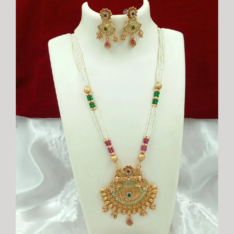 Get The Jewelry You Love At A Price You Love FS Collection Gold Plated Meenakari And Pearls Long Necklace Set