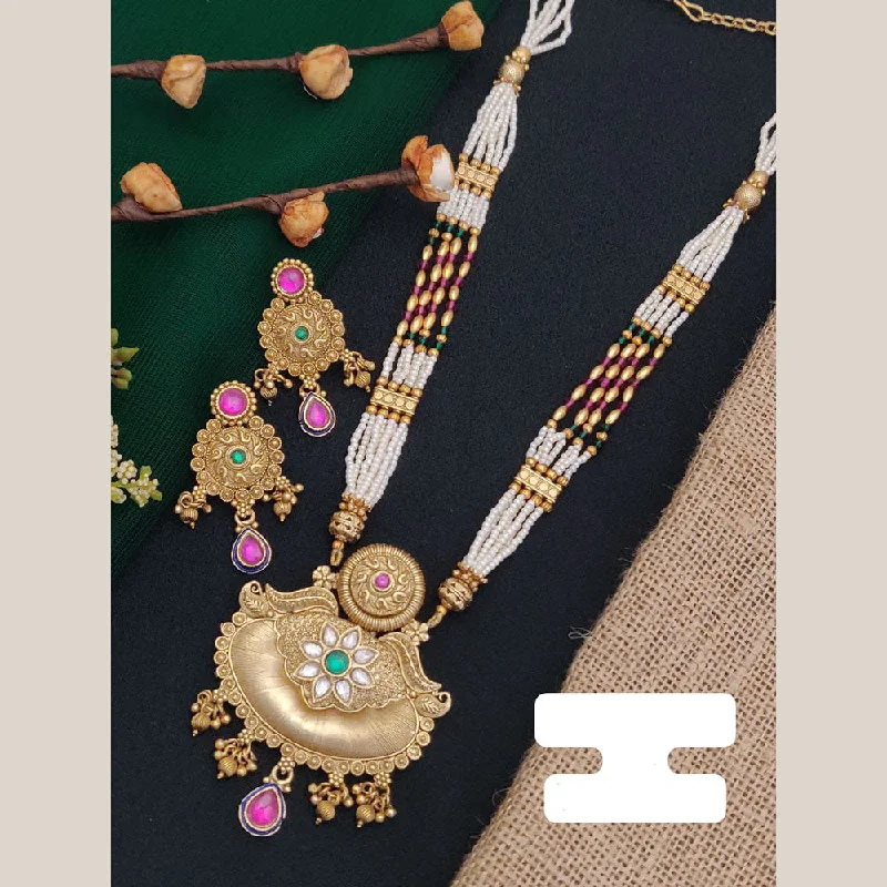Upgrade Your Jewelry Collection For Less FS Collection Gold Plated Pota Stone And Pearl Long Necklace Set Upgrade Your Jewelry Collection For Less FS Collection Gold Plated Pota Stone And Pearl Long Necklace Set