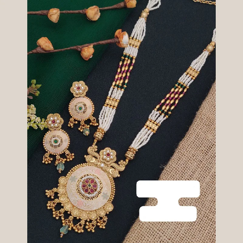Luxury Jewelry Without The Luxury Price Tag FS Collection Gold Plated Pota Stone And Pearl Long Necklace Set Luxury Jewelry Without The Luxury Price Tag FS Collection Gold Plated Pota Stone And Pearl Long Necklace Set