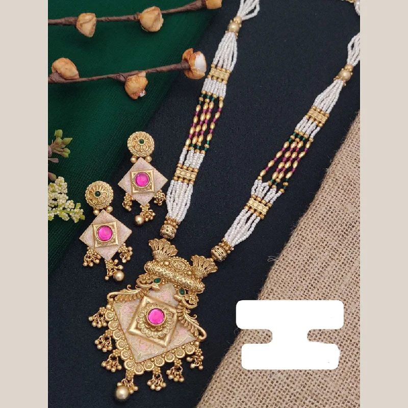 The Perfect Jewelry Piece At The Perfect Discount FS Collection Gold Plated Pota Stone And Pearl Long Necklace Set The Perfect Jewelry Piece At The Perfect Discount FS Collection Gold Plated Pota Stone And Pearl Long Necklace Set
