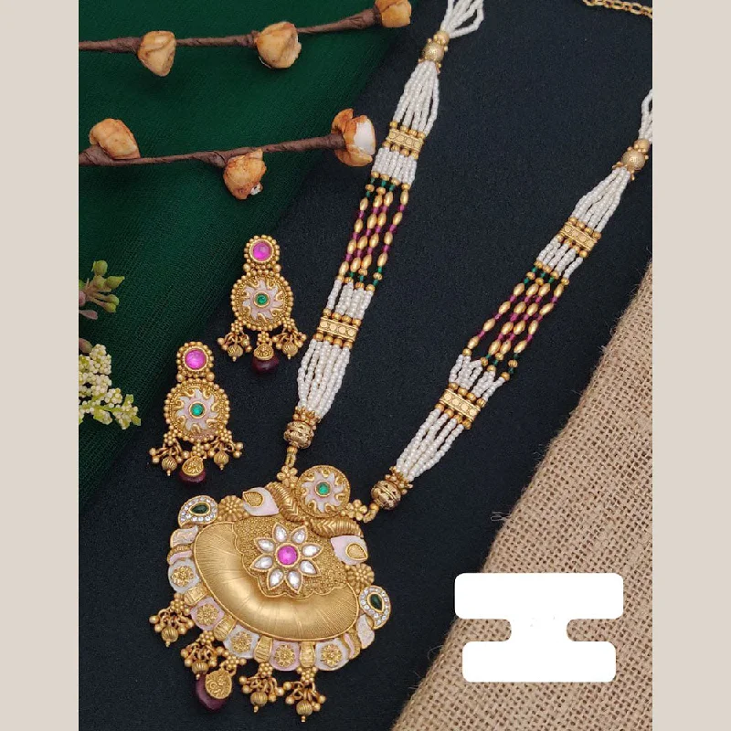 Timeless Elegance, Temporary Discounts – Act Fast FS Collection Gold Plated Pota Stone And Pearl Long Necklace Set Timeless Elegance, Temporary Discounts – Act Fast FS Collection Gold Plated Pota Stone And Pearl Long Necklace Set