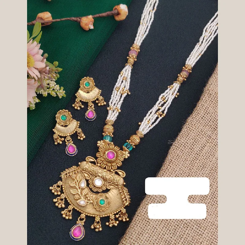 Glamorous Jewelry, Glamorous Deals – Shop Now FS Collection Gold Plated Pota Stone And Pearl Long Necklace Set Glamorous Jewelry, Glamorous Deals – Shop Now FS Collection Gold Plated Pota Stone And Pearl Long Necklace Set