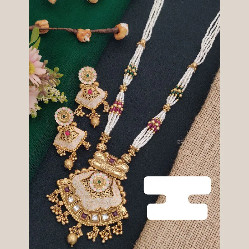 Classic And Modern Jewelry Styles On Sale FS Collection Gold Plated Pota Stone And Pearl Long Necklace Set Classic And Modern Jewelry Styles On Sale FS Collection Gold Plated Pota Stone And Pearl Long Necklace Set