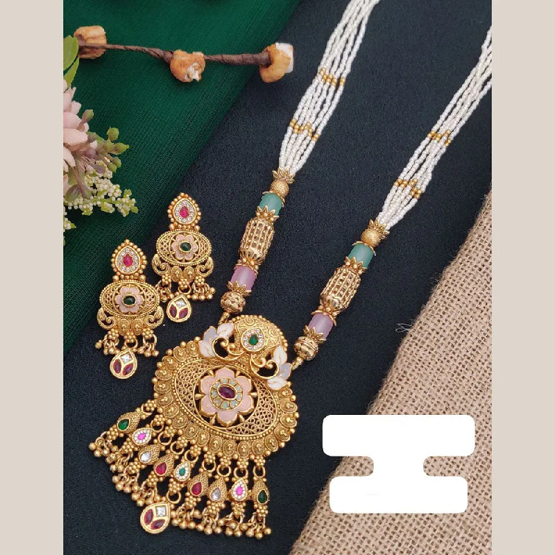 Must-Have Jewelry Pieces At Reduced Prices FS Collection Gold Plated Pota Stone And Pearl Long Necklace Set Must-Have Jewelry Pieces At Reduced Prices FS Collection Gold Plated Pota Stone And Pearl Long Necklace Set