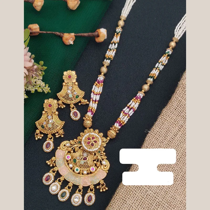 Timeless Elegance At Unbelievable Discounts FS Collection Gold Plated Pota Stone And Pearl Long Necklace Set Timeless Elegance At Unbelievable Discounts FS Collection Gold Plated Pota Stone And Pearl Long Necklace Set
